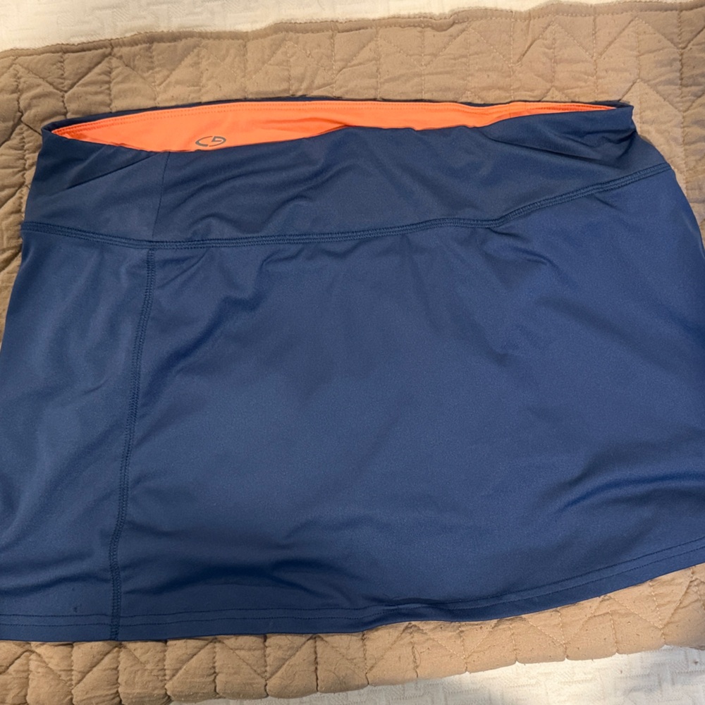 Navy Blue Skirt with Bright Orange Accent